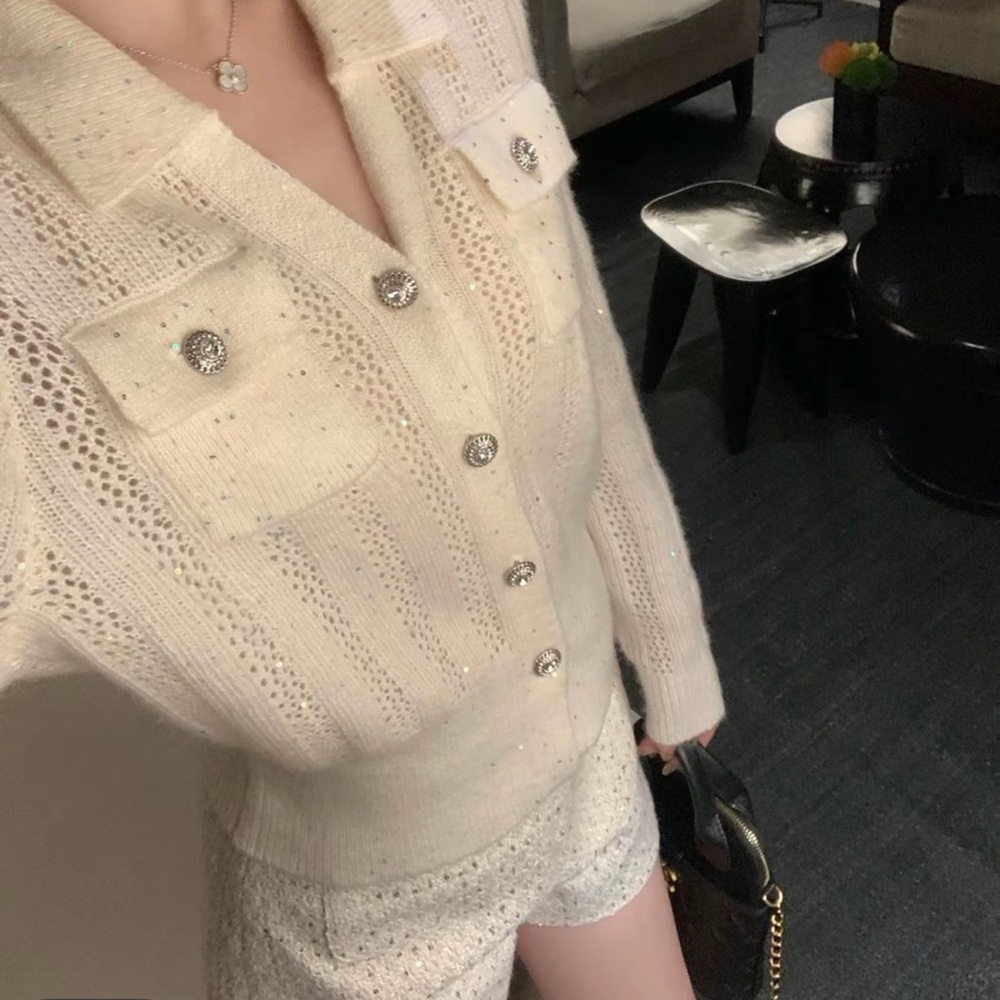 Cream Knit Button Down chic Cardigan